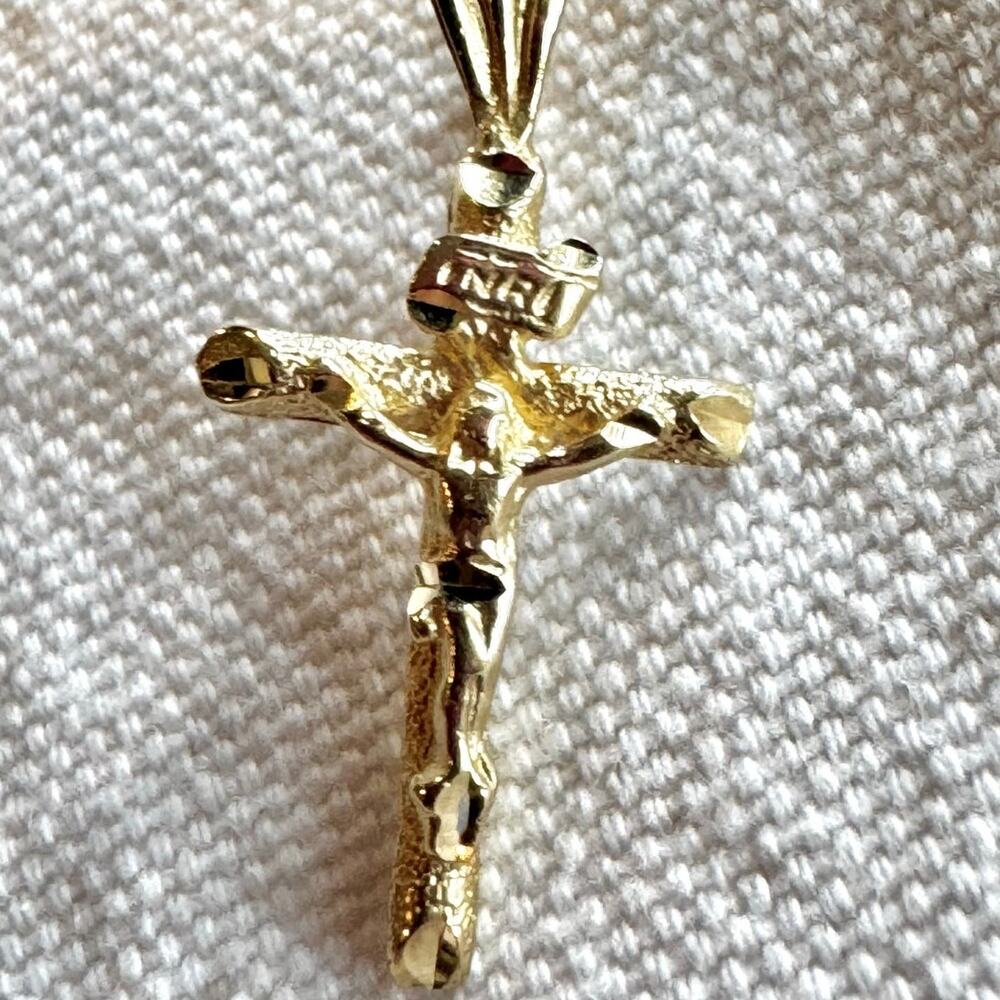 ✝️ 14K Yellow Gold Jesus on Cross Pendant – 1” Long – INRI – 1.162g